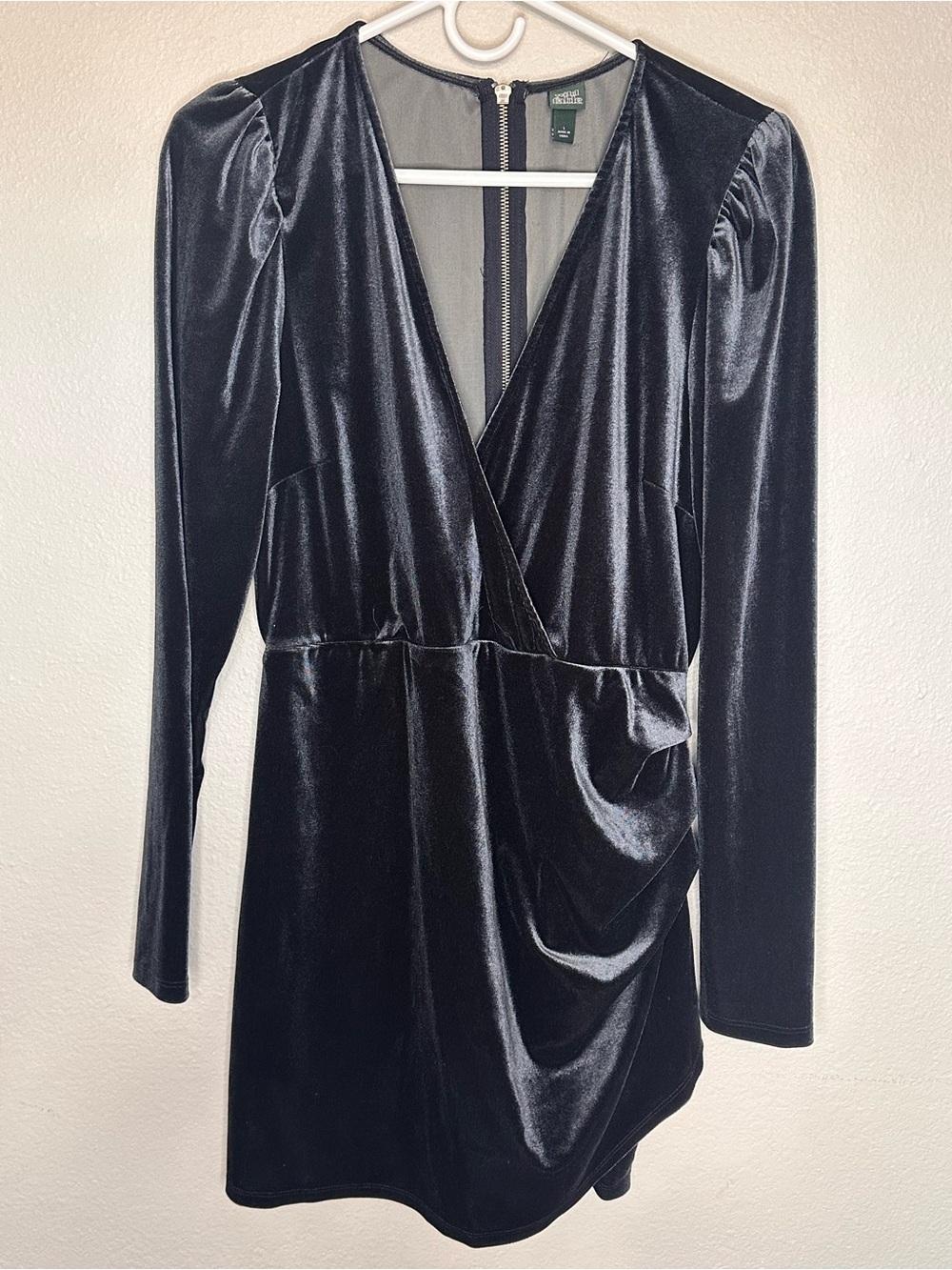 wild fable Black Velvet Long Sleeve Wrap Mini Dress